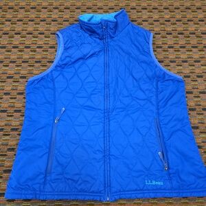 L.L. Bean Reversible Insulated Vest Women’s L Blue Quilted Fleece Lined Outdoor